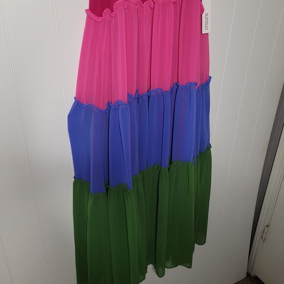 Chico's Maxi Dress Womens Size 3 US XL Colorblock Halter Summer Boho New - Picture 9 of 16
